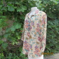 Sensual pale toned light brown floral top with long sleeves/Bertha collar. By DONNA CLAIRE size 42.