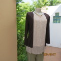 Sophisticated  choc brown/cream and brown polkadot long sleeve stretch polyester top.By CALABAZA 37