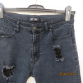 Wash-out black distressed RT shorts size 32. Waist 79 Hips 91cm.Longer leg.Poly/rayon/cotton stretch