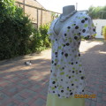 Fabulous empire style cream V neck top. Yellow/brown/beige polkadots.Front gathering.By GROVE 34/10
