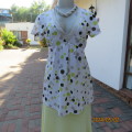 Fabulous empire style cream V neck top. Yellow/brown/beige polkadots.Front gathering.By GROVE 34/10