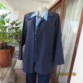 Smart unlined denim blue vertical striped long sleeve jacket in woven polycotton.Size 40. New cond.