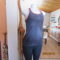 Pretty sport stretch poly sleeveless black/grey with polkadots and crimson edging .Size 32/34