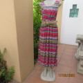 Cheerful horizontal pattern striped ankle length sleeveless dress. Elasticated waist.Size 37/13.
