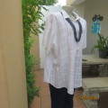 Lovely 100% cotton short sleeve/button down/open collar top. Embroidered bib.Size 46/22 .RENE TAYLOR