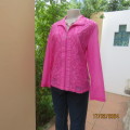 Magenta pink zip-up nylon jacket size 38/14.Embroidery/sequins on front. High collar lighter inside.