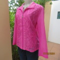 Magenta pink zip-up nylon jacket size 38/14.Embroidery/sequins on front. High collar lighter inside.