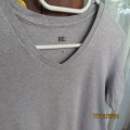 As new silver grey short sleeve T-Shirt. XS. V front by RE (Woolworths) 81-84cm chest.In 100% cotton