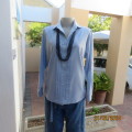 Casual iceberg blue long cuffed sleeve shirt with pretty tucked seams on front. Size 40. Used.
