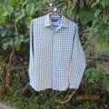 Handsome men`s checked teal/white long sleeve shirt. Yoked back. Size Large by OR. Polycotton.As new