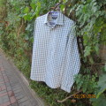 Handsome men`s checked teal/white long sleeve shirt. Yoked back. Size Large by OR. Polycotton.As new