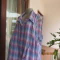 Cool sleeveless checked polycotton button down top in soft pink/blue/lilac colours. By IMAGE PLUS 50