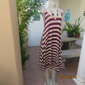 Cool summer cream/purple horizontal striped calf length rayon stretch dress. Double straps.Size 38
