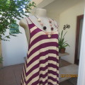 Cool summer cream/purple horizontal striped calf length rayon stretch dress. Double straps.Size 38