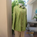 High quality RENE TAYLOR 42 long sleeve stretch polycotton forest green top. Brown/cream embossment