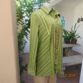 High quality RENE TAYLOR 42 long sleeve stretch polycotton forest green top. Brown/cream embossment