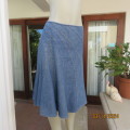 Uniquely paneled bell cut blue denim jean skirt size 42 by IQ. Bandless. Side zip. Very good cond
