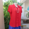 Stunning red crinkled capped sleeve top with line embroidery/sequins. Size 36 by ML Classics.As new