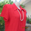 Stunning red crinkled capped sleeve top with line embroidery/sequins. Size 36 by ML Classics.As new