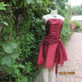 Chic garnet red polyester satin strappy dress. Ruched top front. Skater skirt. Size 36.Brand new con