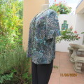 Short sleeve cropped paisley patterned polycotton top. Purple/green/blue and white.Size 42.