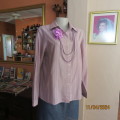 Attractive vertical long cuffed sleeve polycotton shirt in pink/blue/brown. Size 40. Shirt collar.