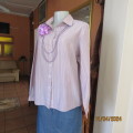 Attractive vertical long cuffed sleeve polycotton shirt in pink/blue/brown. Size 40. Shirt collar.