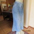 PASSSPORT blue denim stretch cotton skirt size 42/18. Made in Washington. Pockets galore!!
