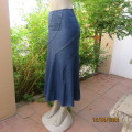 Stunning blue denim 100% cotton skirt size 34 by FOSHINI. Unique paneling. Size zip.