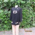 Amazing black heavy crepe polyester long sleeve jacket/top size 40. Gold embroidery. Chinese collar