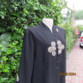 Amazing black heavy crepe polyester long sleeve jacket/top size 40. Gold embroidery. Chinese collar