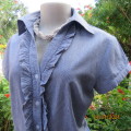 Cute vertical striped tailored stretch cotton capped sleeve button down top/frills.By KELSO size 34.