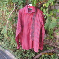 Handsome crimson red/navy stripe long sleeve shirt. By JUSHUA neck 44/7.5. 118cm chest. Free tie.