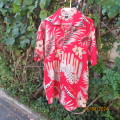 Eyecatching red/cream and black leaves and flower pattern holiday shirt. Size Large. As new cond