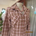 Superior casual checked long sleeve pink/brown/white yoked shirt. Polycotton. Size 40.Brand new