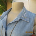 Chic light blue sleeveless button down denim top with embellished shirt collar. Size 36. As new
