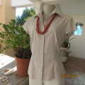 High quality LTD ladies white/beige vertical striped capped sleeve top. Open collar. Size 36. As new