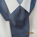 Steel blue silky cravat/red&white dots. Velcro closure at back. Handmade by CRAVATEUR. As new.