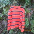 Men`s long sleeve burnt orange T Shirt size 3XL. Navy/yellow horizontal stripes.HARLEM NYC.