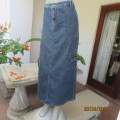 Charming 100% cotton blue denim ankle length jean skirt. By SMILEYS size 38. Pockets galore. As new.