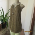 Glamour strappy top in mottled gold/black stretch soft polyester.With chain/pendant.Size 38 by KELSO
