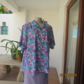 Love the colours! Jade/white/lilac diagonal patterned size 46 top. Short sleeves. Opaque polycotton.