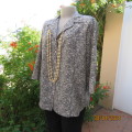 Charming black/cream graphic printed button down/open collar polyester top.JUDY`S PRIDE size 42