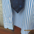 High quality POLO men`s long sleeve white cotton shirt with sky blue vertical stripes. Size XXL/46.