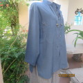 Stunning denim blue zip up top/jacket size 44. Long sleeves/front pockets.Silver stitching/accents.