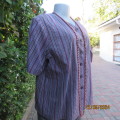 Vertical burgundy/crimson/grey embossed stripe box style top. V neck/button down. Size 42.LYNETTE.