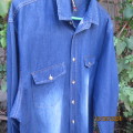Handsome blue denim long sleeve/button down/shirt collar/ 2 pocket shirt. Size Large. As new.