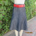 High waisted A-Line blue denim paneled jean skirt size 30 by NETWORK. Wide beltloops.As new