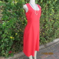 Plain red textured polycotton empire style sleeveless dress. Double fabric top. Size 36. Back zip.