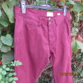Modern Men`s maroon straight legged 100% RELAY Jeans in size 34. Pockets front/back. As new.
